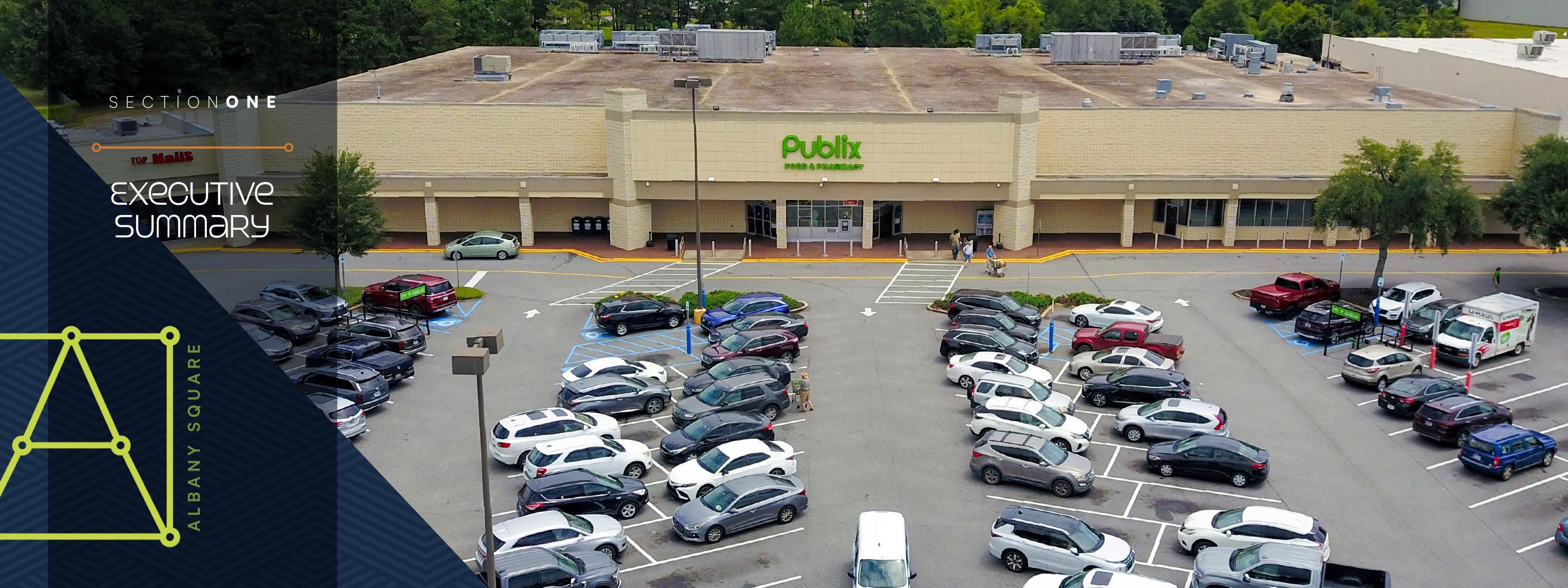 Aerial view of Albany Square shopping center